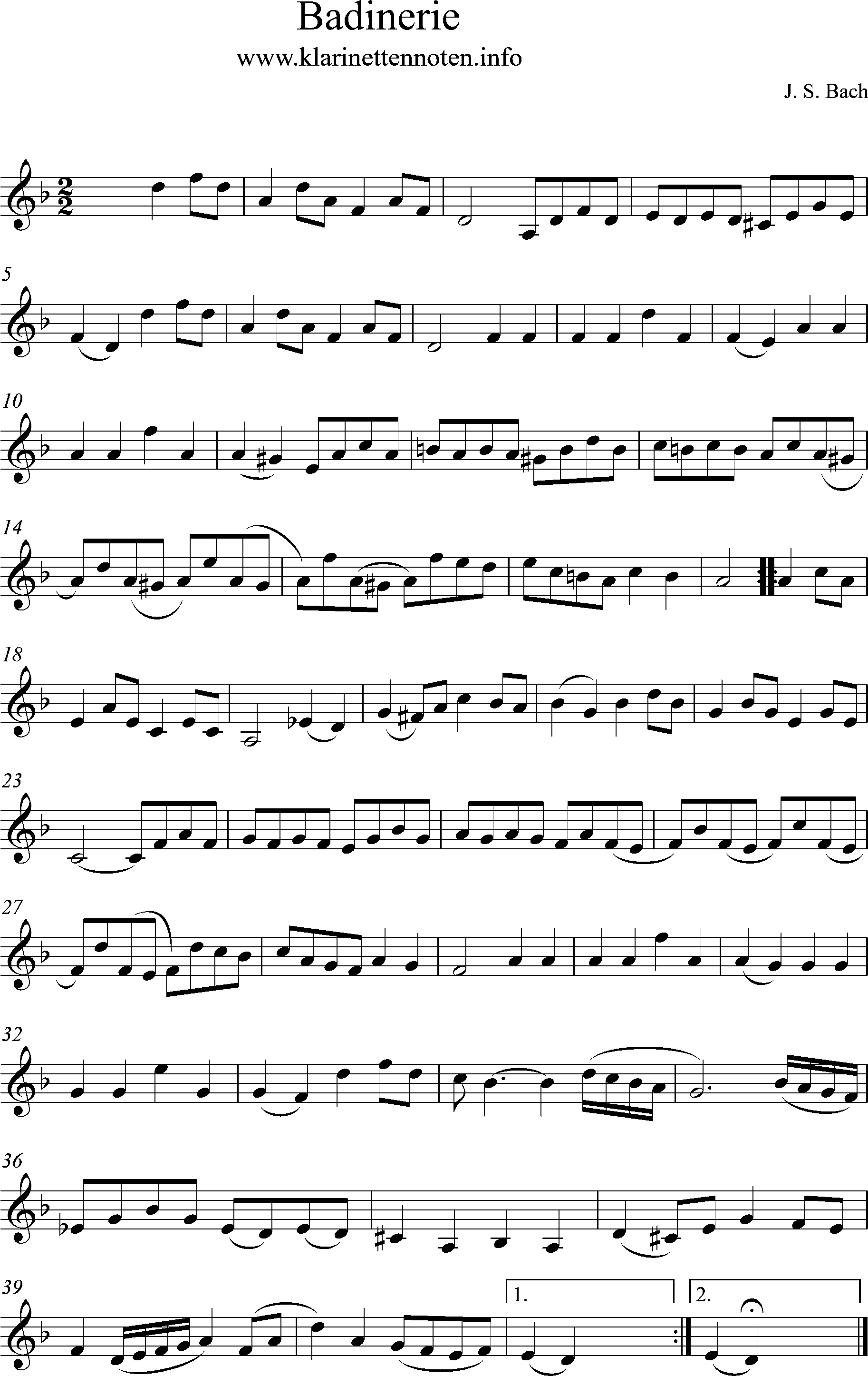 Badinerie Bach , Clarinet, Klarinette, dm